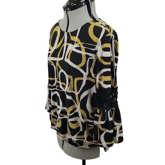 Alfani Womens Tunic Blouse Sz Large Embroidered Flared Sleeve Polyester Top EUC - Picture 2 of 15